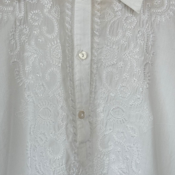 H&M L.O.G.G.White Embroidered Blouse Top Button Down Cotton Shirt Women's Size 4 - Picture 4 of 10